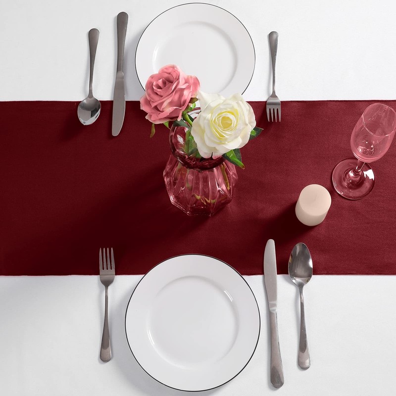 4Pcs Satin Maroon Table Runner - 12 x 108 Inch Long Size, Party Table Runner ... gallery