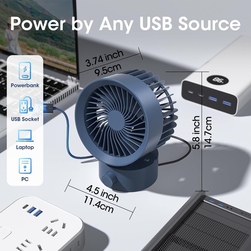 USB Desk Fan Small Quiet, Stepless Speed Flexible Adjust Mini Fans for Blue gallery