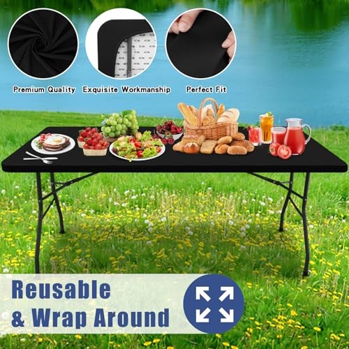 Spandex 6 Foot Rectangle Table Cloth, Elastic 72" x 30" (Rectangular) Black gallery