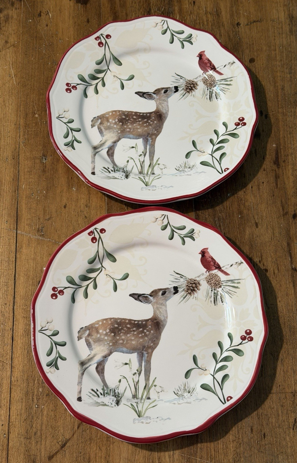 2 Better Homes & Gardens Deer & Cardinal Salad Plates Heritage Winter Forest gallery