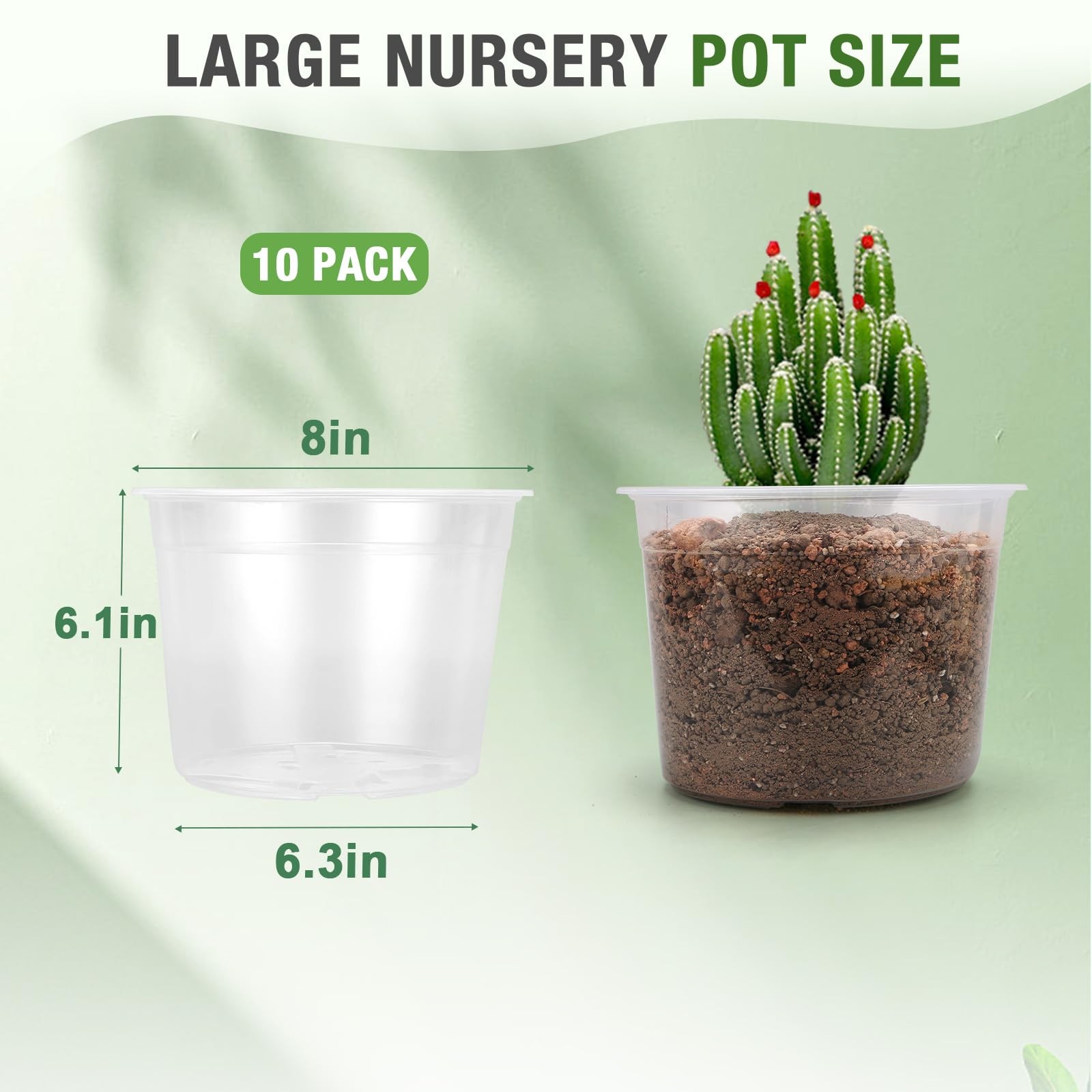 8 Inch Large Clear Nursery Pots with Drainage, 10 Pack Plastic Pots for Plant... gallery