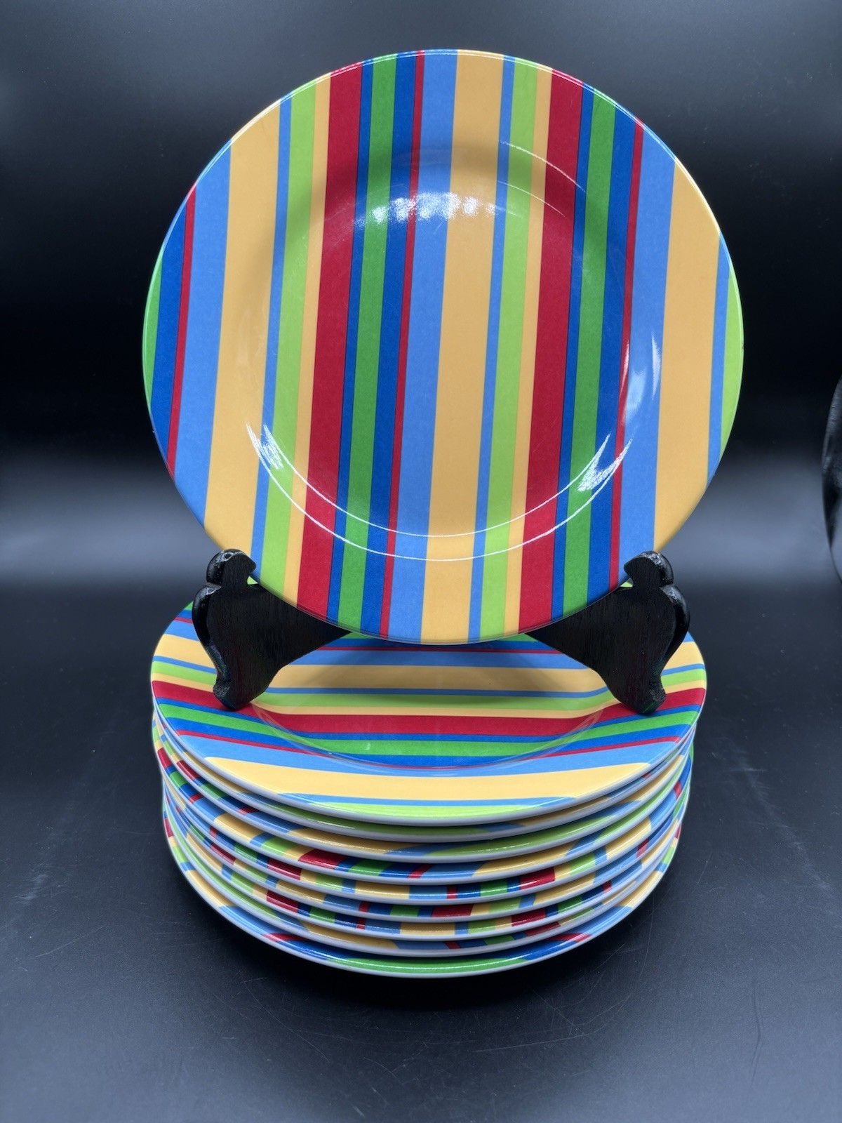 Studio Nova (Mikasa) Primary Color Stripes Melamine 9” Plates Set Of 10 gallery