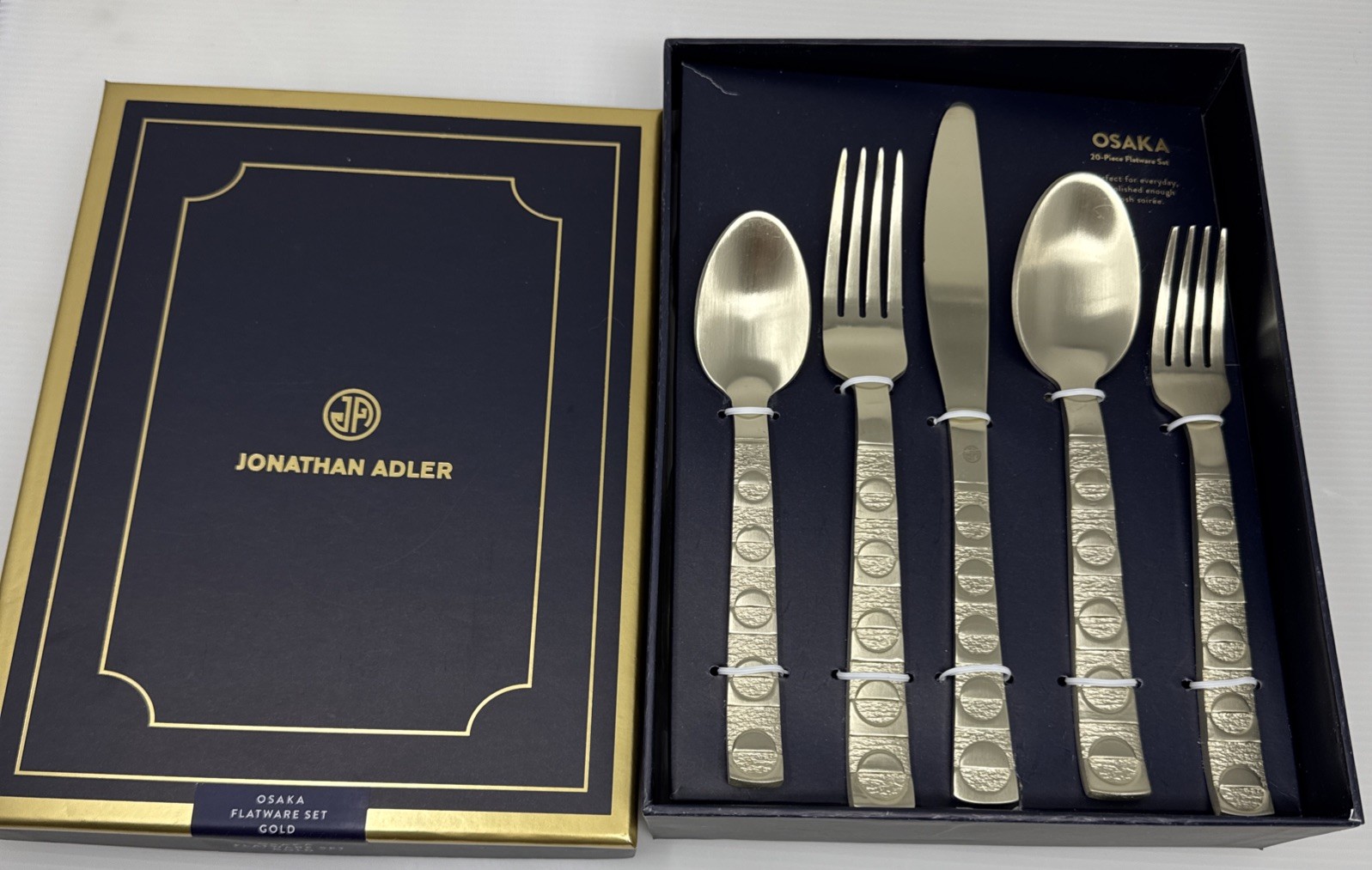 BRAND NEW 20 PIECE 4 Place Setting Jonathan Adler OSAKA Gold Flatware gallery