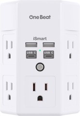 Surge Protector, 5 Outlets Extender with 4 USB Ports(Usb C), 3-Side 1680J Power