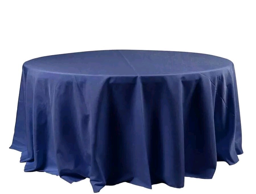 120 in. Round Polyester Tablecloth, Navy Blue - Wedding Party Event