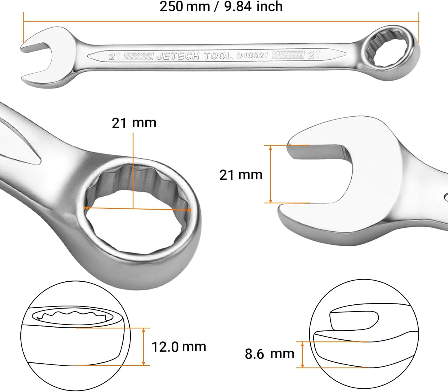 Jetech 21Mm Industrial Grade Combination Wrench, Chrome Vanadium Steel, 12-Point gallery