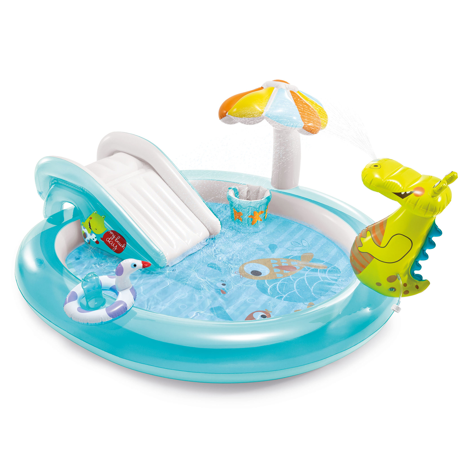 Intex Gator Outdoor Inflatable Kiddie Pool Water Play Center w/ Slide (Open Box) gallery