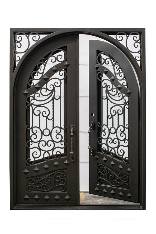 Canton Double Front Entry Wrought Iron Door Rain Glass 62" x 96" Right Active gallery