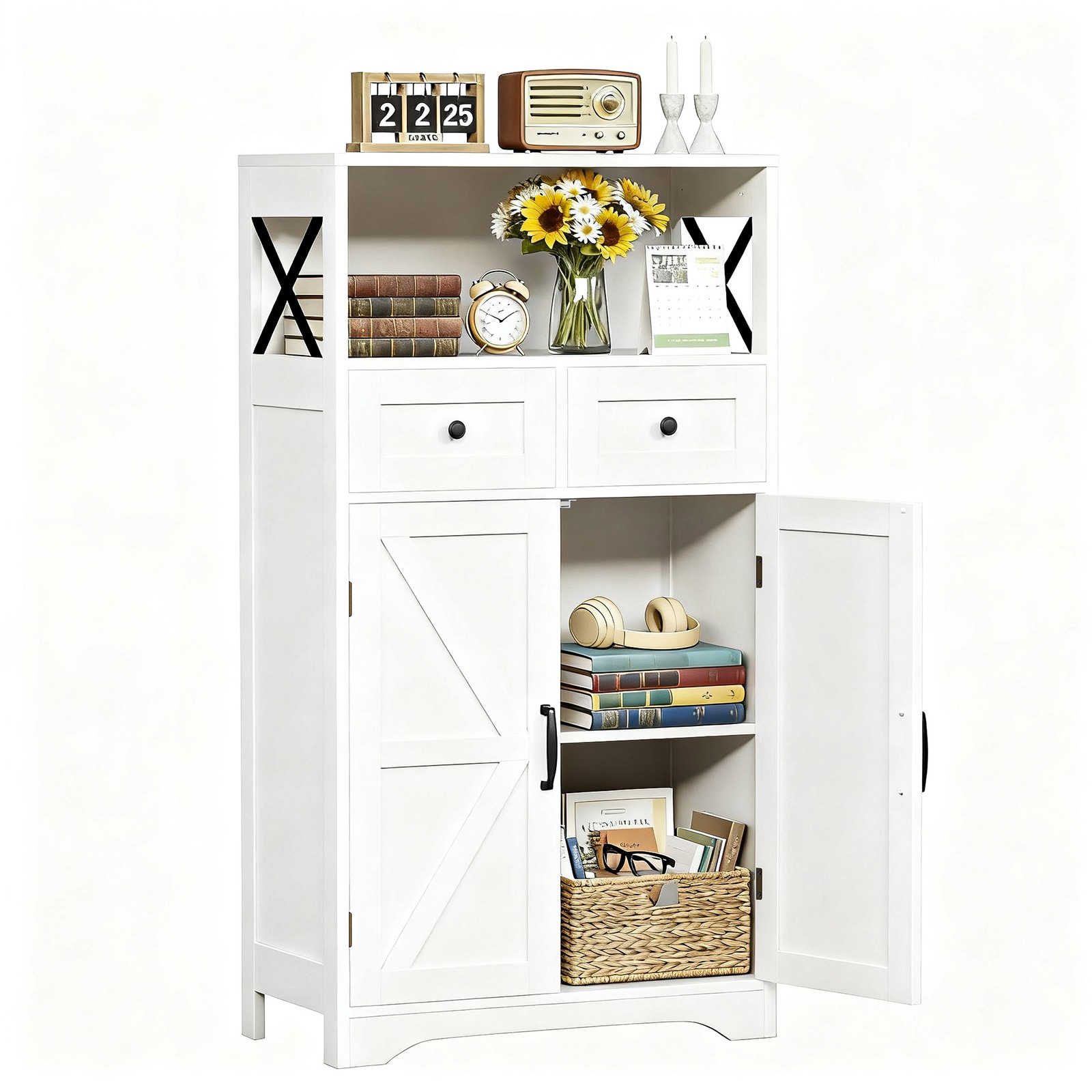 Farmhouse Storage Cabinet Bathroom Floor Cabinet Kitchen Pantry w/Drawer 3 Color gallery