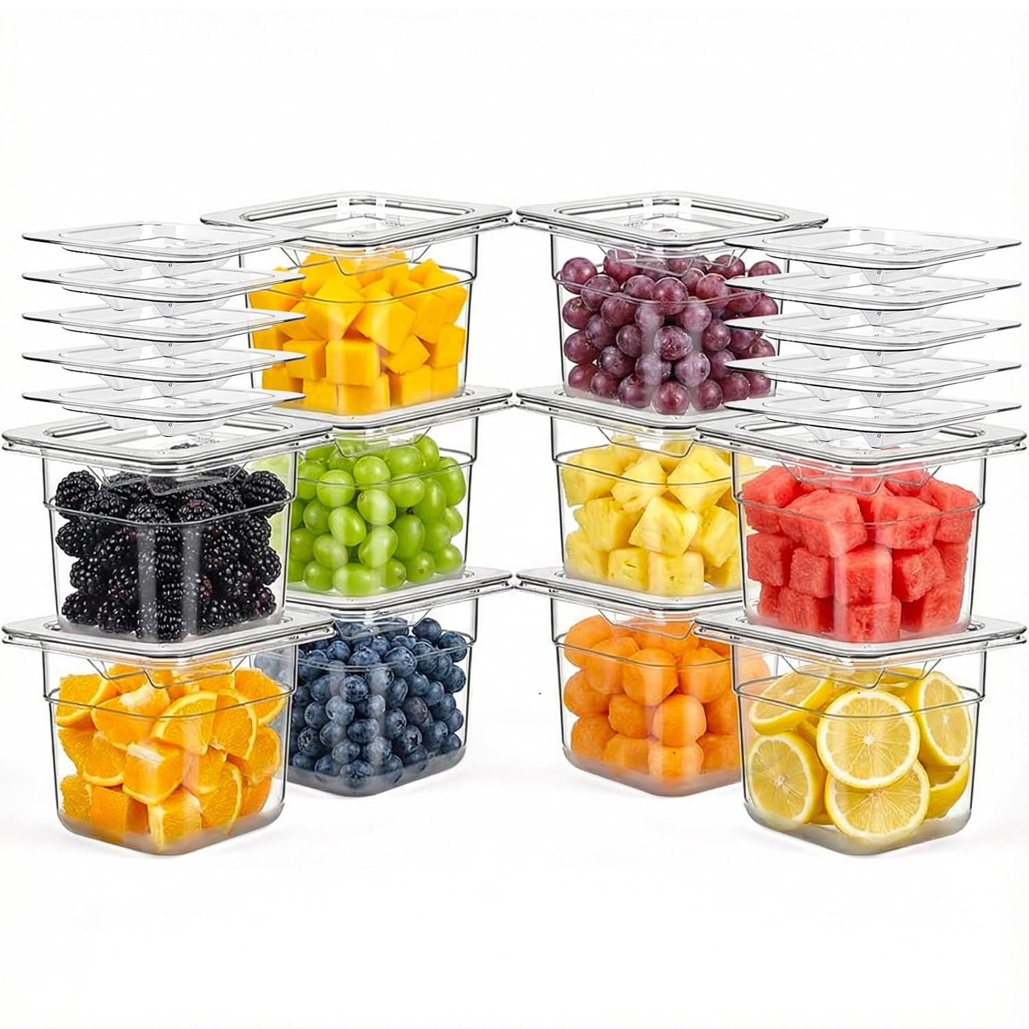 10-Pack 1/6 Size 4''Deep NSF Polycarbonate Food Pans with Lids, Clear Commercial gallery