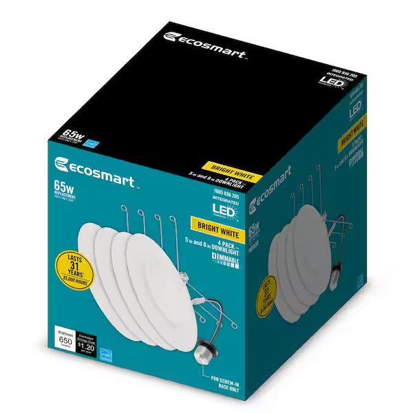 (16 Pack) EcoSmart 5/6 in Integrated LED Recessed Retrofit Downlight 3000K gallery