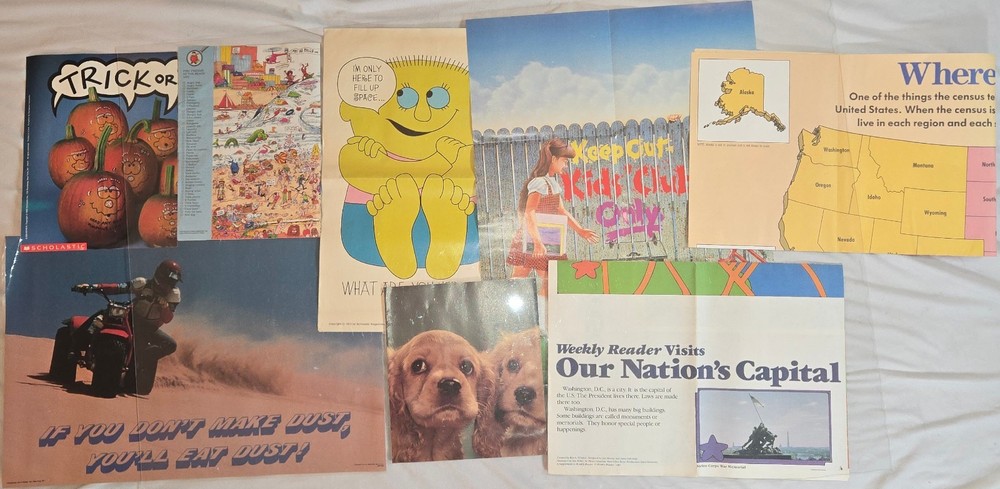 Scholastic Weekly Reader Classroom Poster Lot of 8 1970s 1990s Animals Maps