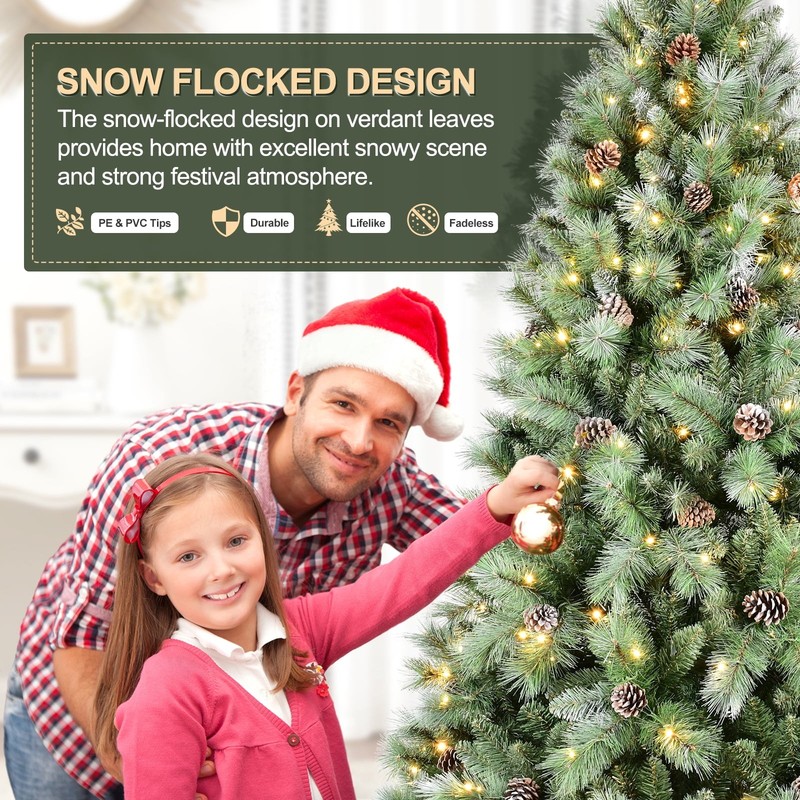 Artificial Christmas Tree Pinecone Xmas Frosted Tree Pre-Lit OR Unlit Multi Size gallery