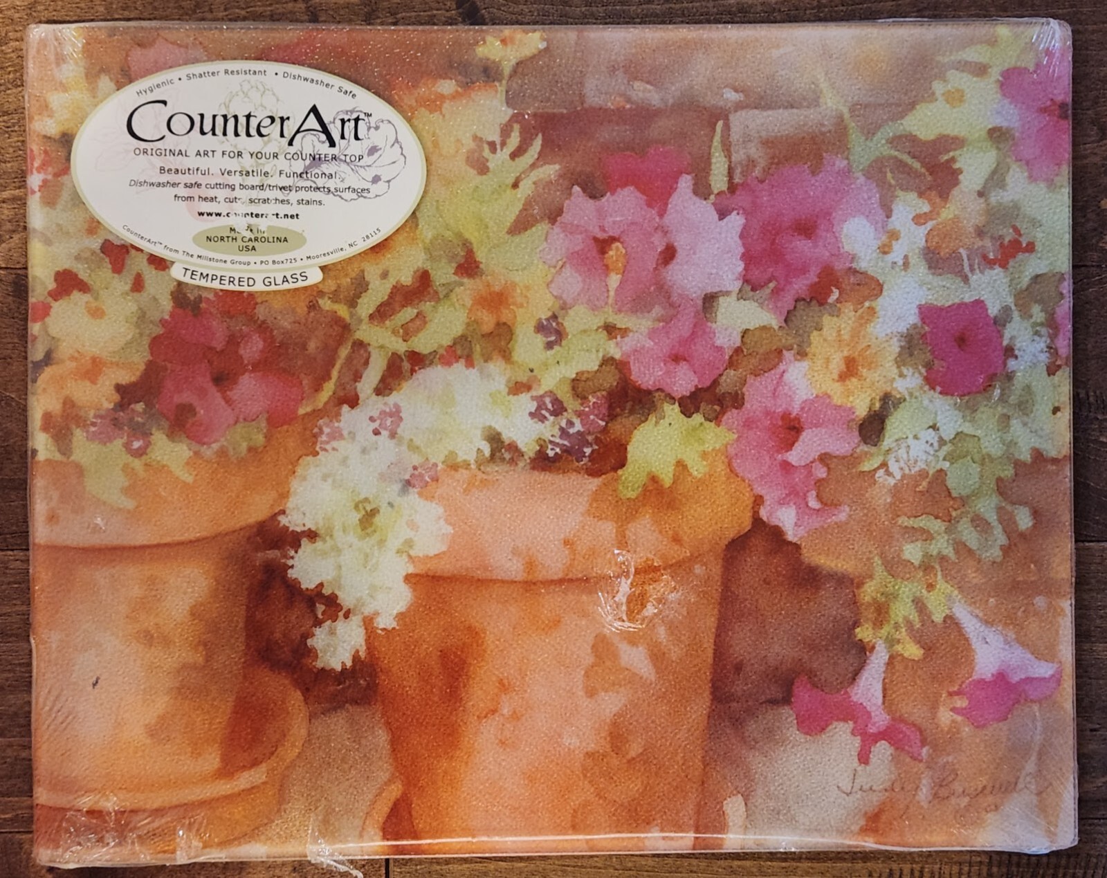 Counter Art Tempered Glass Cutting Board 15 x 12 Potted Petunias N. Carolina NIP gallery
