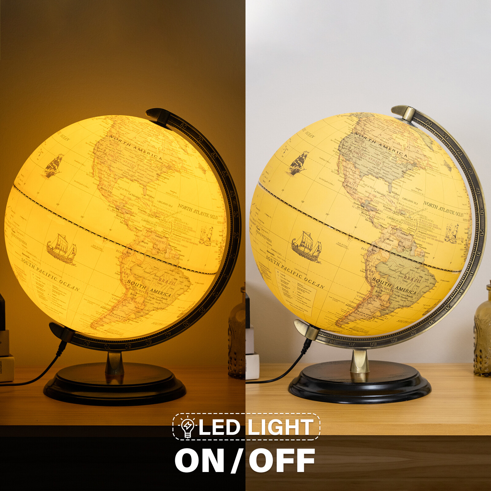 12'' Illuminated World Globe LED Light Rotating Education Cartography Map Earth gallery