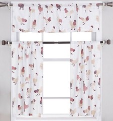 3pc Small Windows Curtains Set:2 Tiers (24″x36″) & Valance (54″x14″) ROOSTERS,MS