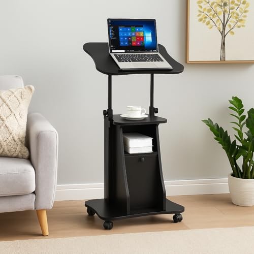 Mobile Laptop Podium, Height Adjustable Sit to Stand Desk with 1 Pack Black gallery