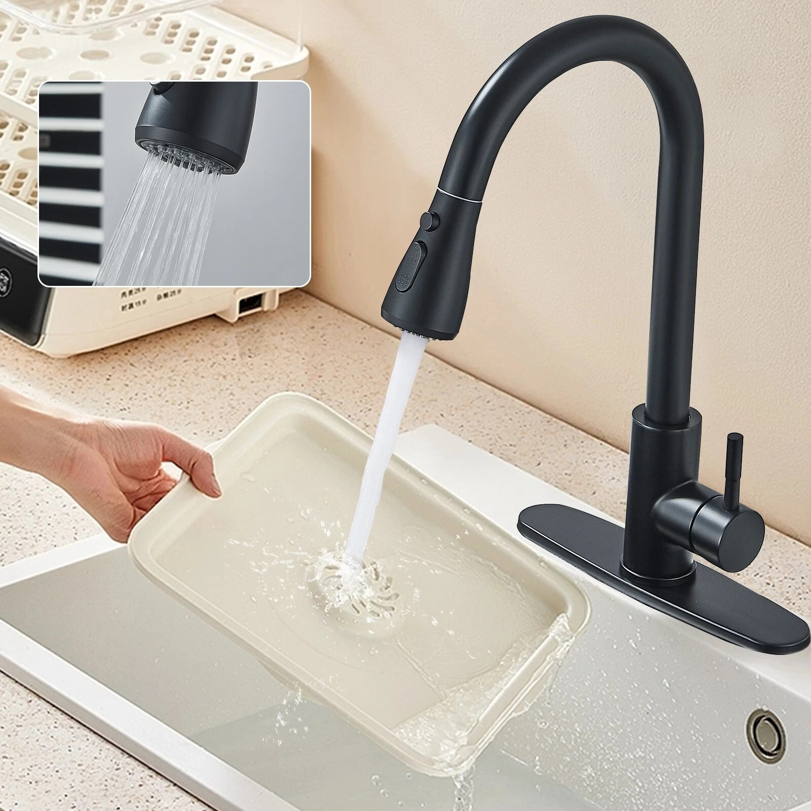 Matte Black Kitchen Faucet Sink Pull Down Sprayer Single Handle Swivel Mixer Tap gallery
