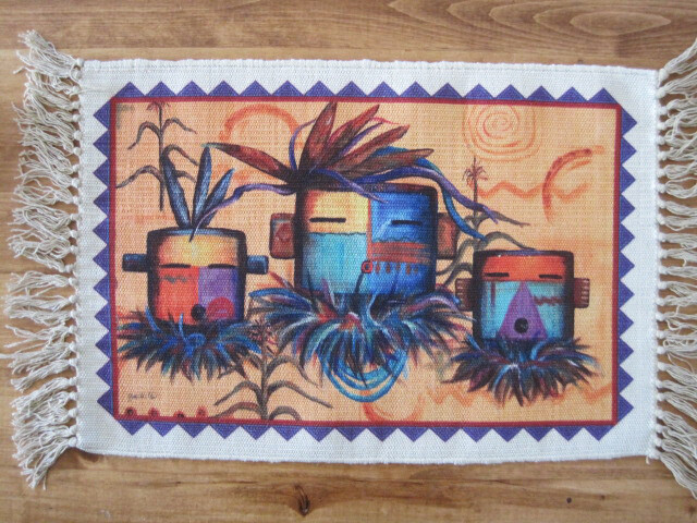 DIGATALLY PRINTED Poly/cotton Native Kachina Heads Sheri Burns Placemats - 2