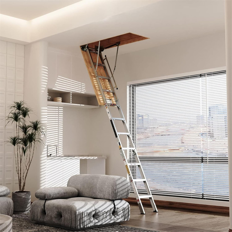 Aluminum Attic Ladder Pull Down Loft Stairs 375LB Capacity 22.5" x 54" gallery