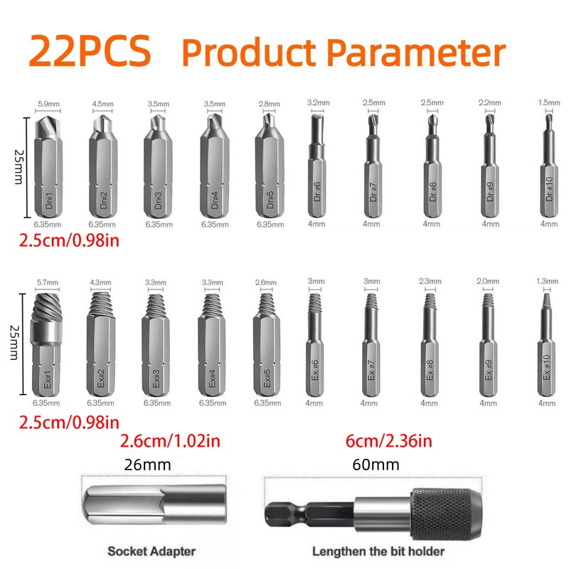 22PC Screw Extractor Remover Set Easy Out Damaged Stripped Drill Bits Bolt gallery