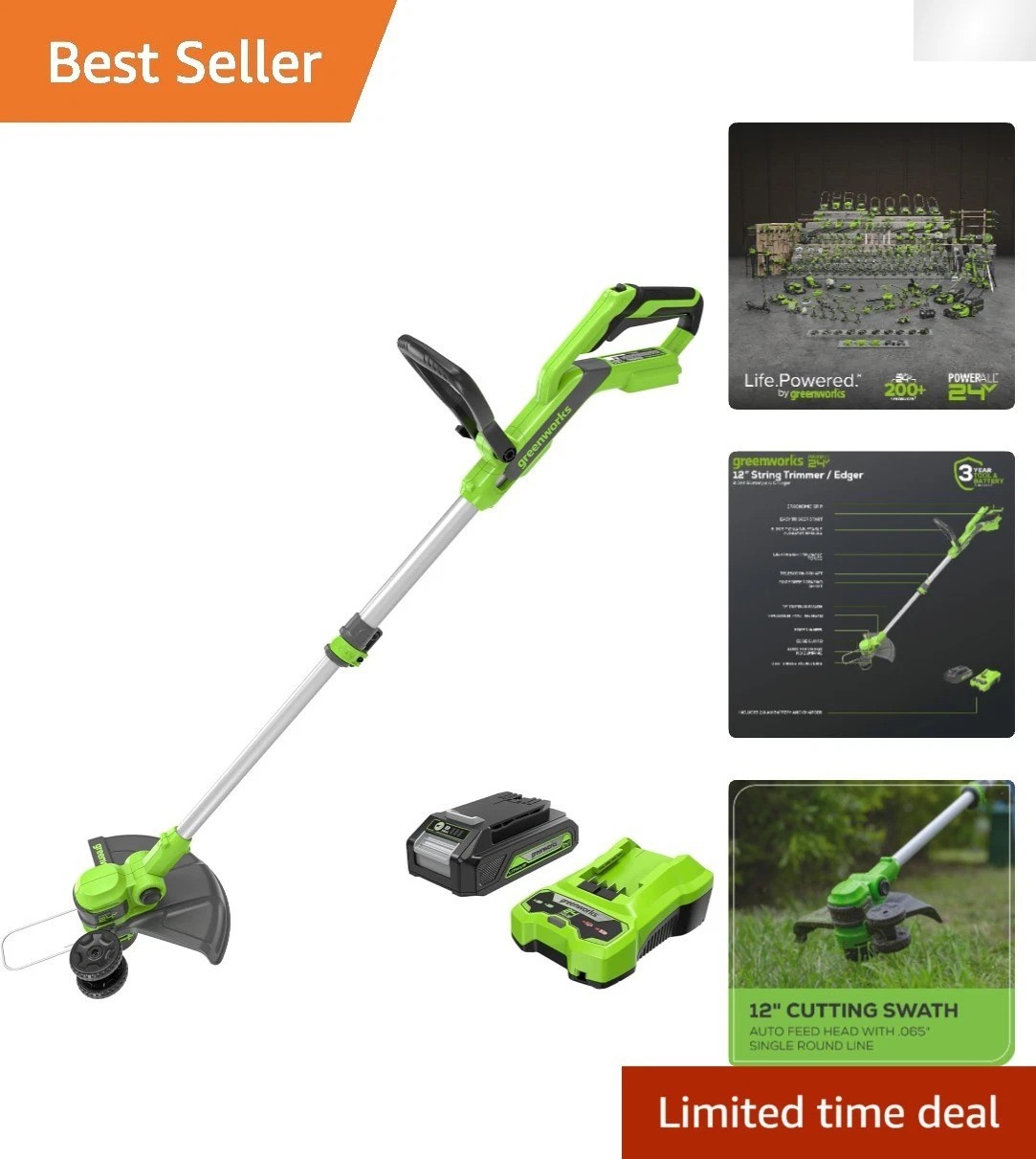 Ultra-Light 6 lbs 24V String Trimmer & Edger - Battery Included, Instant Start gallery