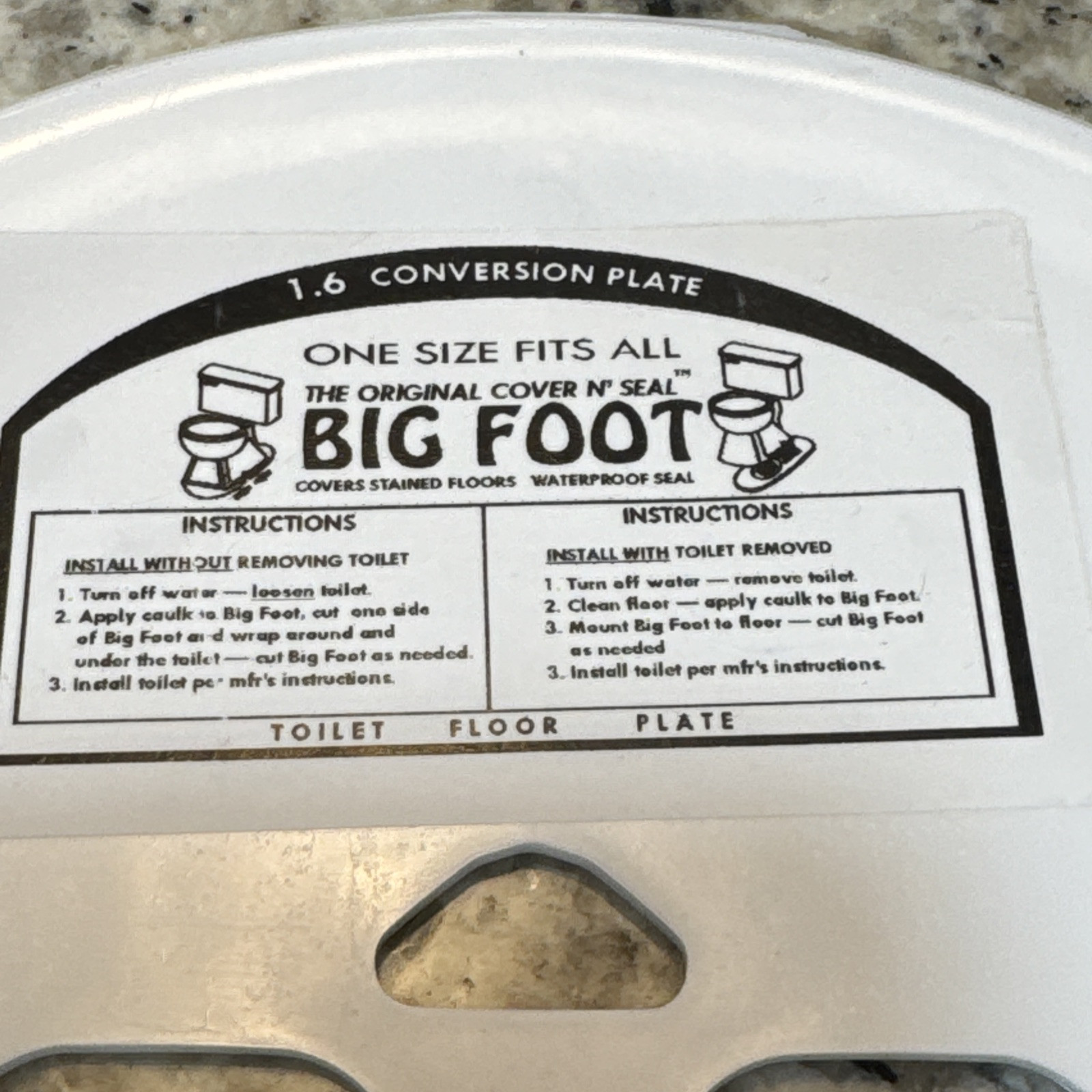Big Foot Toilet Base Floor Cover Plate - Waterproof Seal USA Made gallery