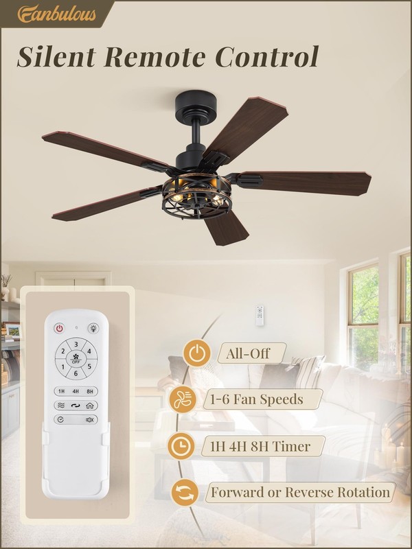 2 Pack 42 Inch Rustic Caged Ceiling Fan with Lights, Black Farmhouse Ceiling ... gallery