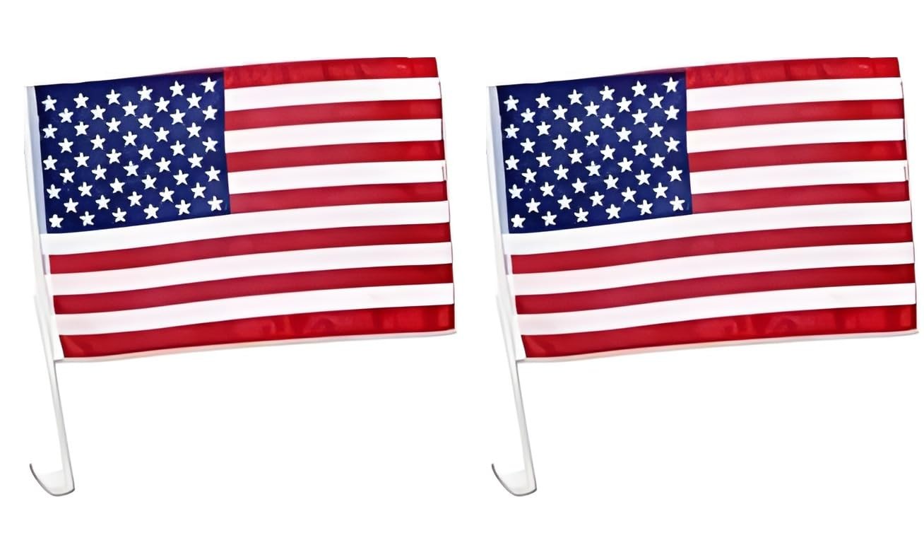 2 Pack 17x12 Inch American Car Flags with Window Clip Vehicle Window Mount Flag gallery