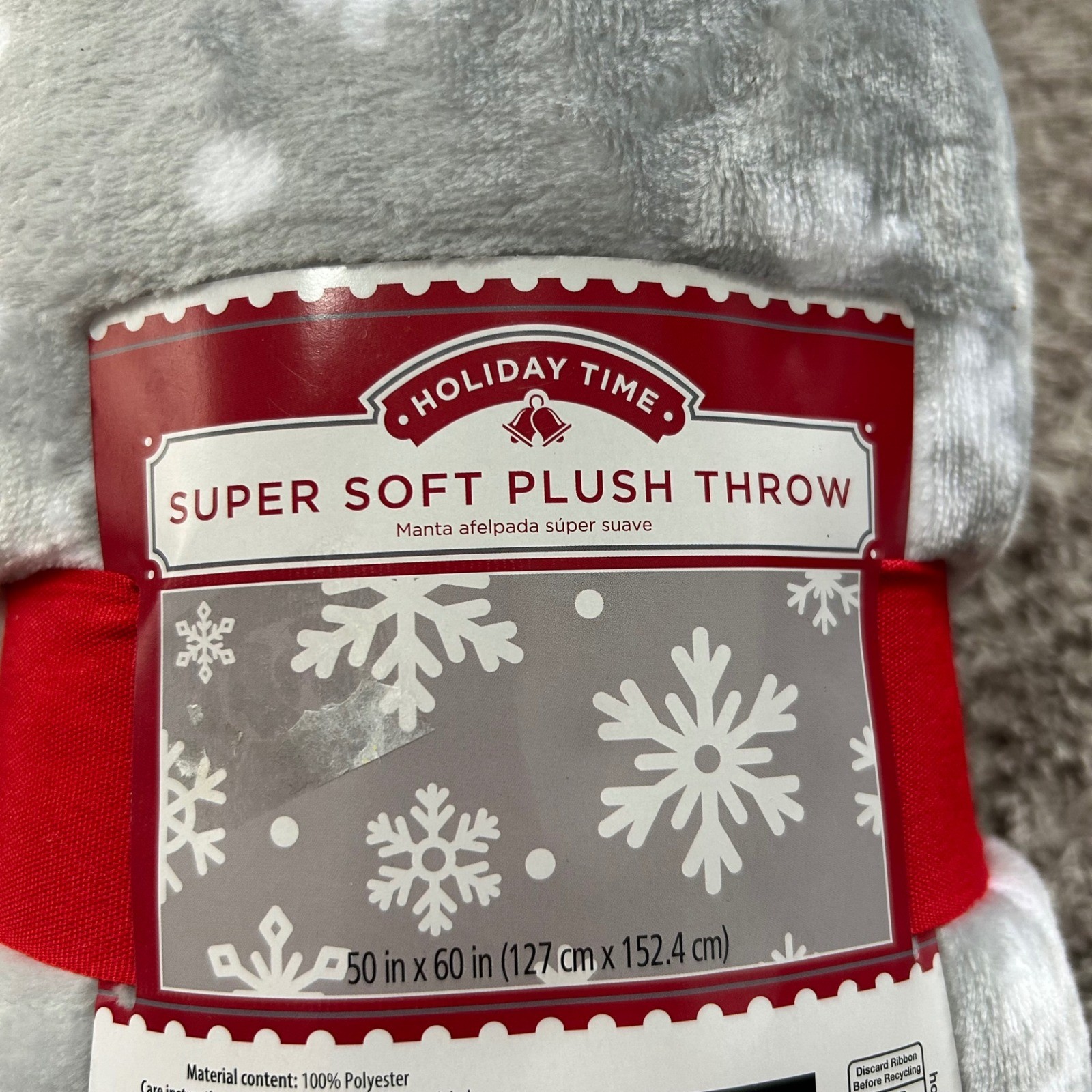 Holiday Time Super Soft Plush Throw Grey White Snowflake Blanket 50x60 NEW gallery