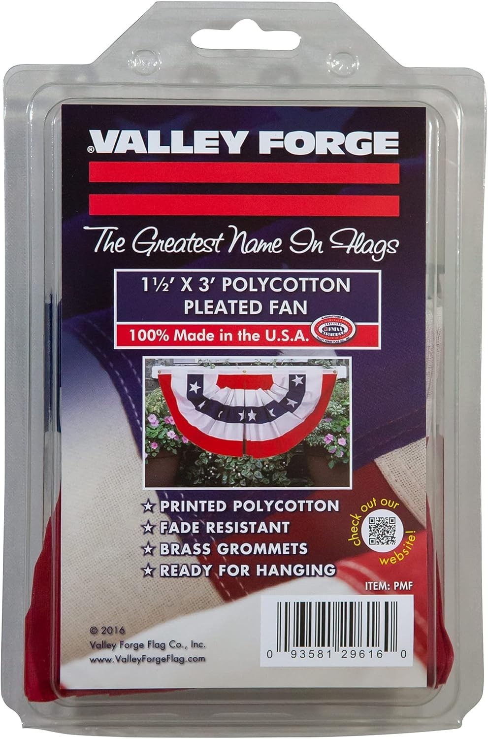 Valley Forge® American Fan Flag 1.5' x 3' Polycotton Sentinel® 100% Made in... gallery