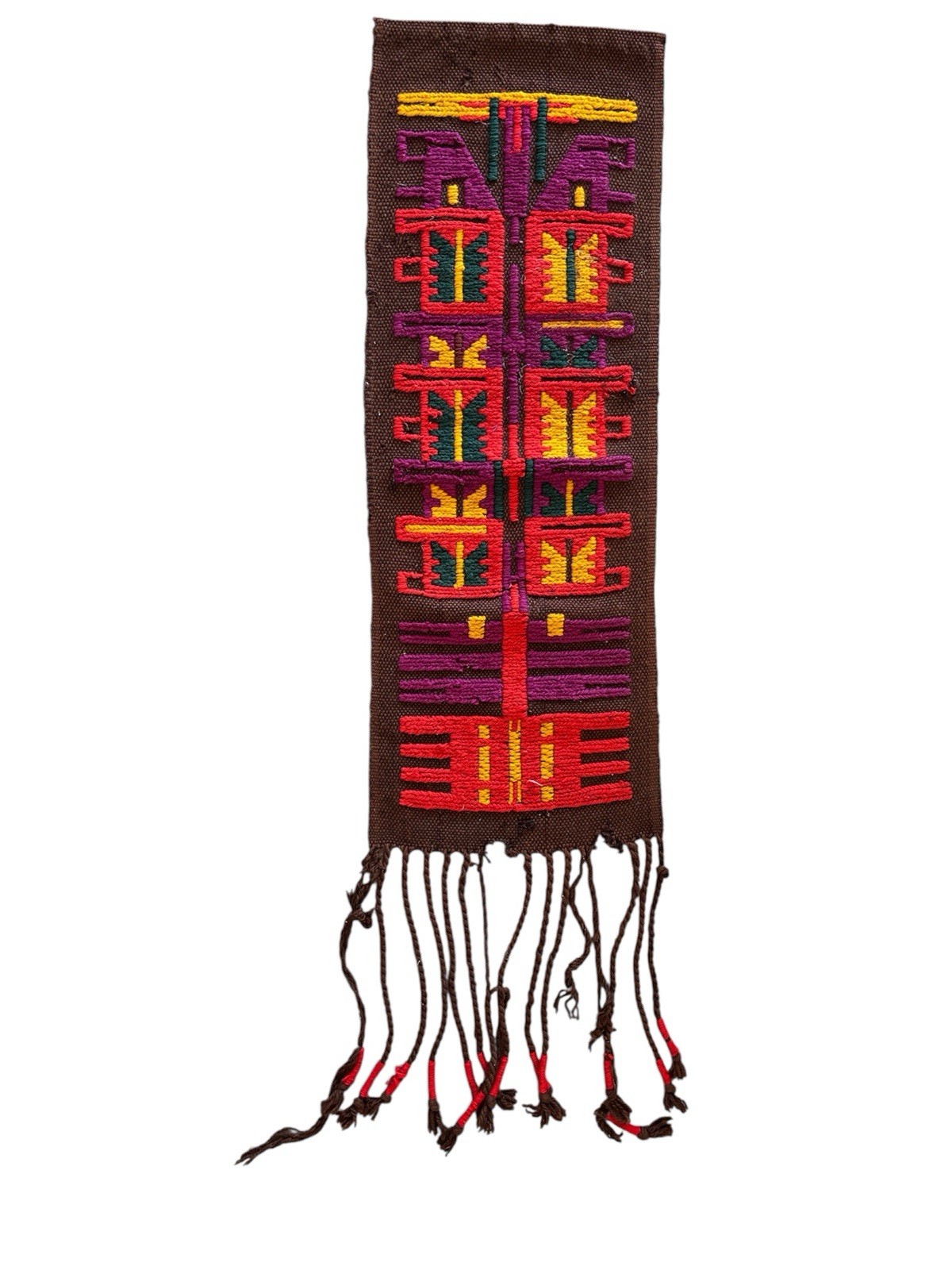 Vtg MCM Brutalist Cepelia Wool Handmade Kilim Wall Hanging Sumak Soumak Colorful gallery