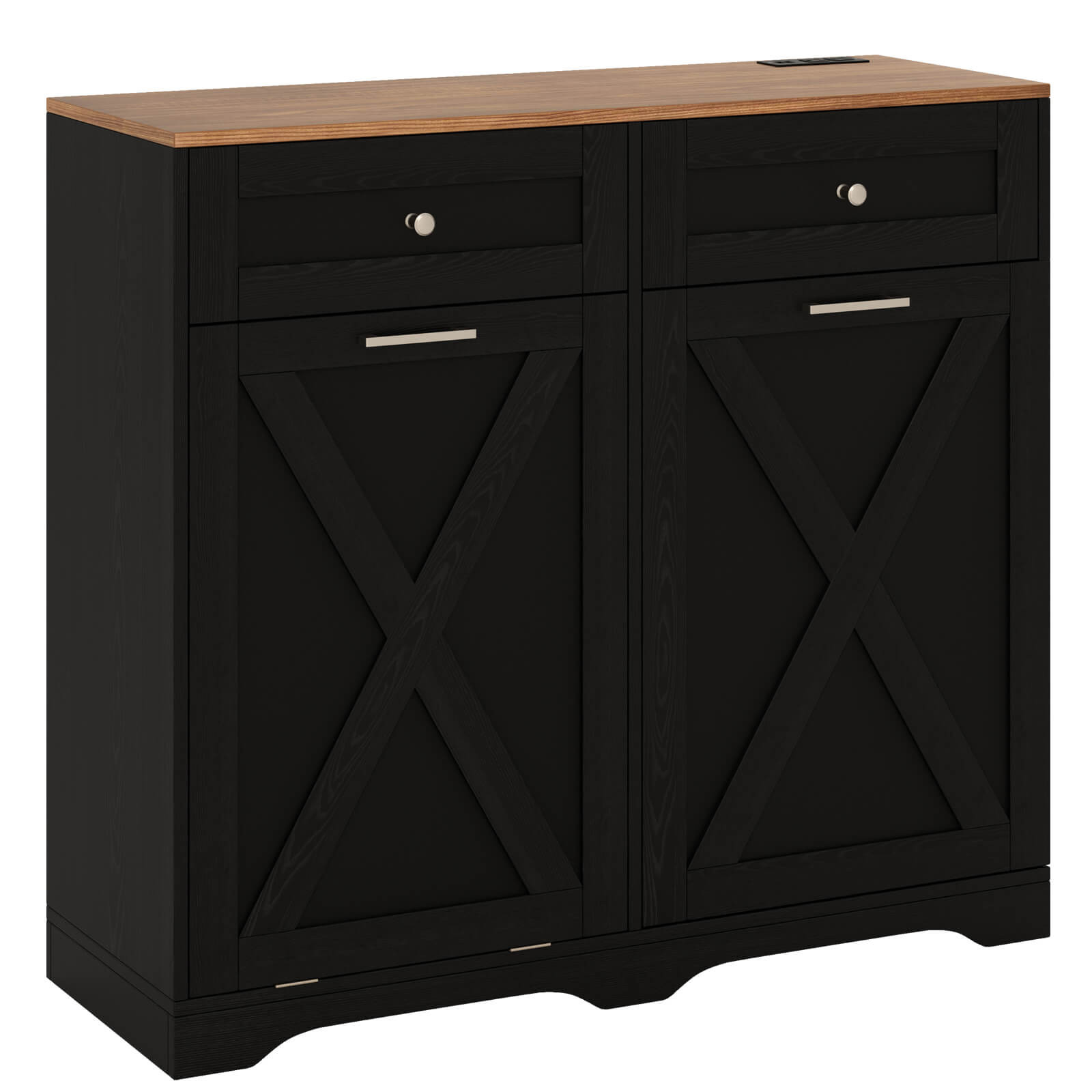 Tilt Out Trash Can Cabinet with Outlets 2 Drawers Adjustable Shelf Anti-Tipping gallery