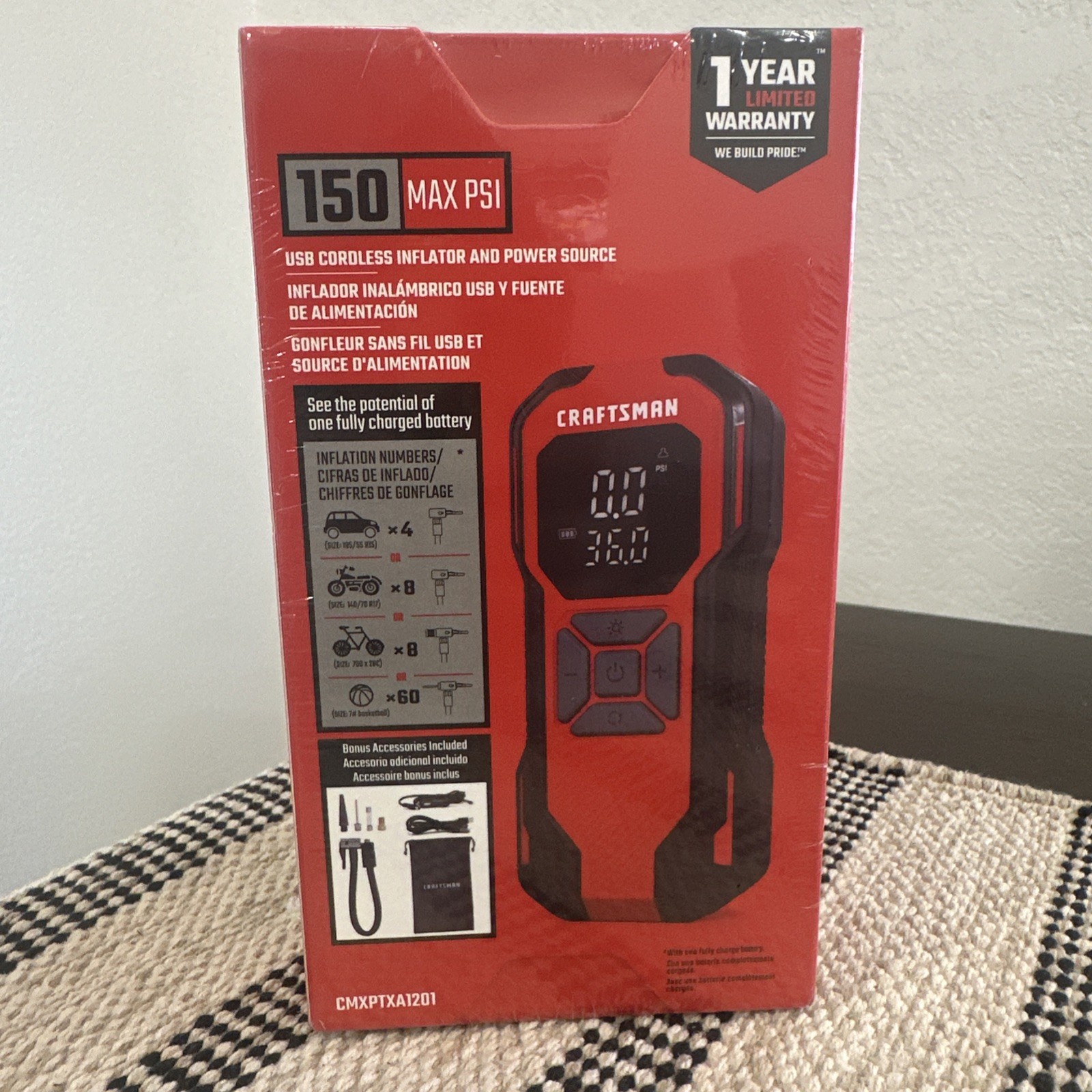 🔥 CRAFTSMAN Portable 12-volt Air Inflator 150 Max PSI Red CMXPTXA1201 NIB gallery