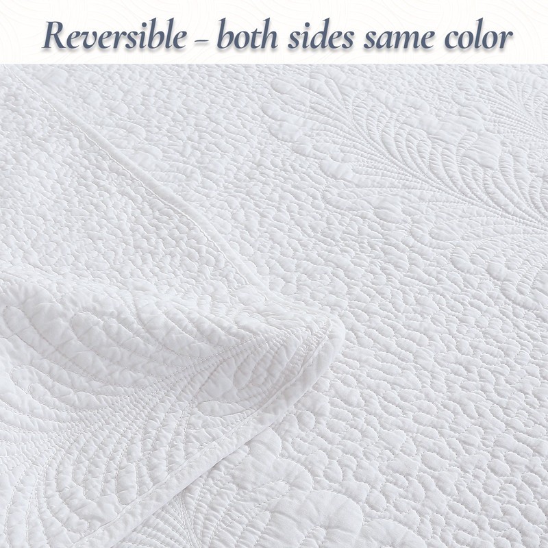 Classic Modern Palm Leaf Stitch Solid White 100% Cotton Quilt Bedding Set gallery