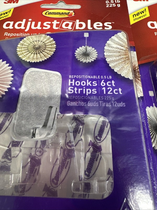 3M Command Adjustables 2 Packs 6 Clear Hooks & 12 Strips Each Pack Holds 0.5 lb gallery