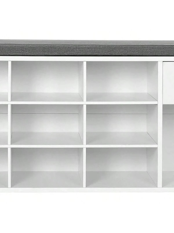 Storage Bench, Entryway Bench With Cushion, Drawer And Open Compartments White gallery