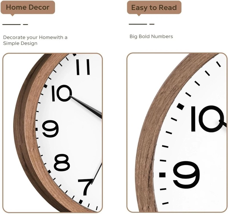 Chic 10-Inch Walnut Grain Wall Clock - Silent Quartz Movement for Modern Spaces gallery