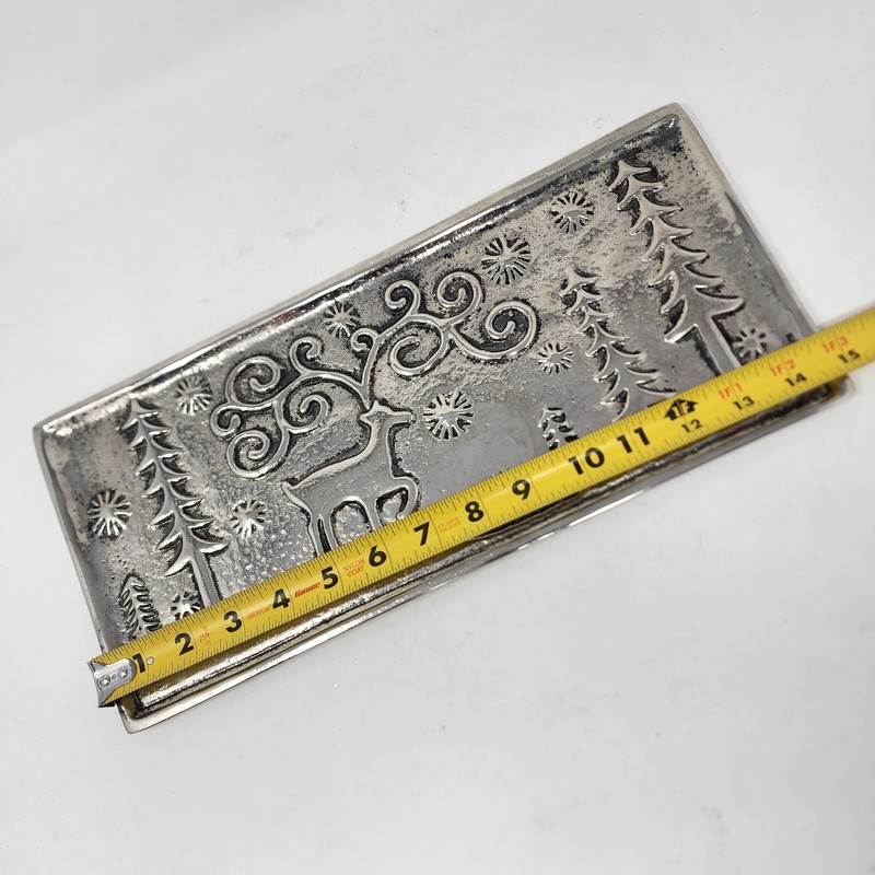 Mud Pie Deer Trees Tray Silver-tone 15 x 7 Rectangle Serving Tray Made in India gallery