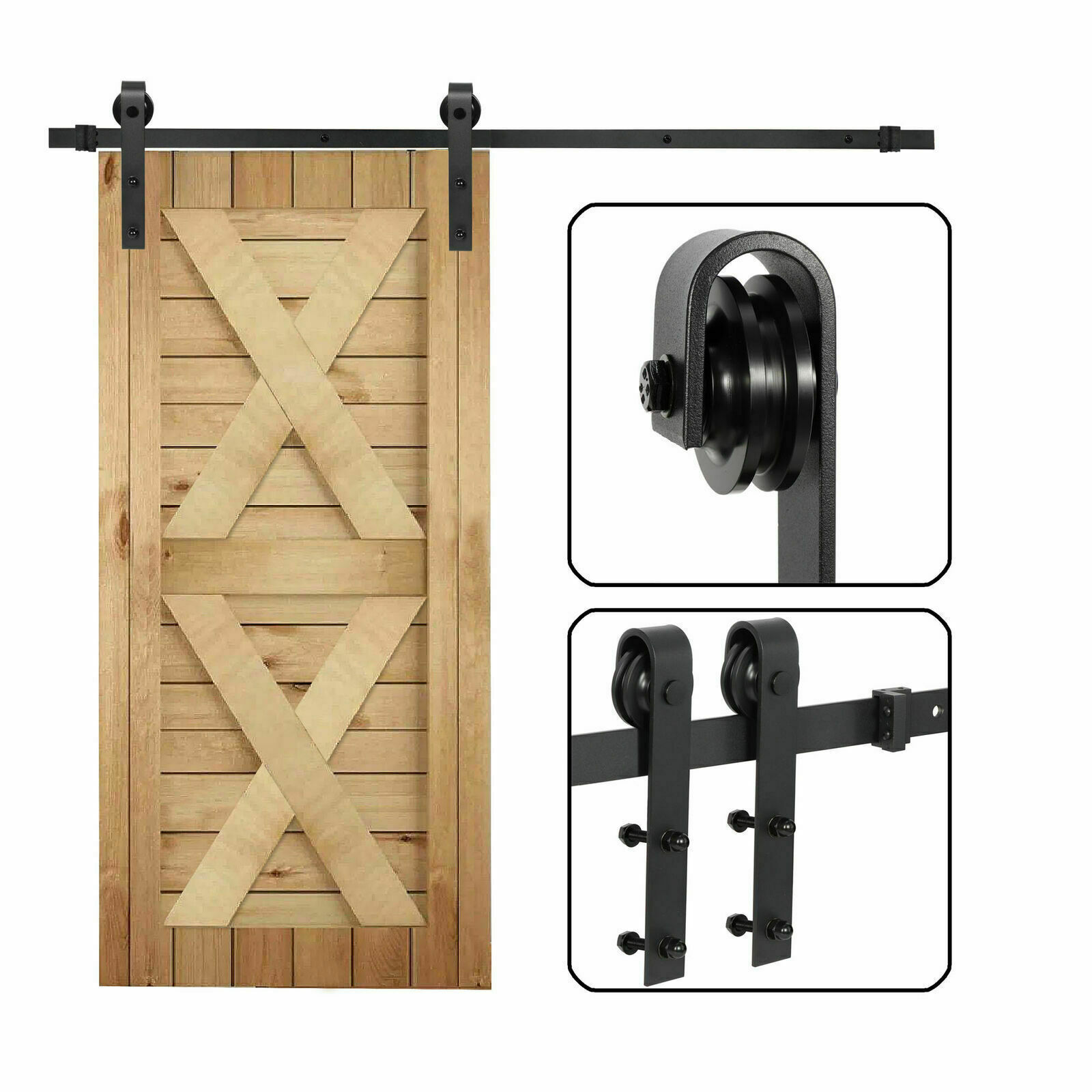 6.6' Sliding Barn Doors Track Pulley Full Set Spliced Hanging Partition Doors gallery