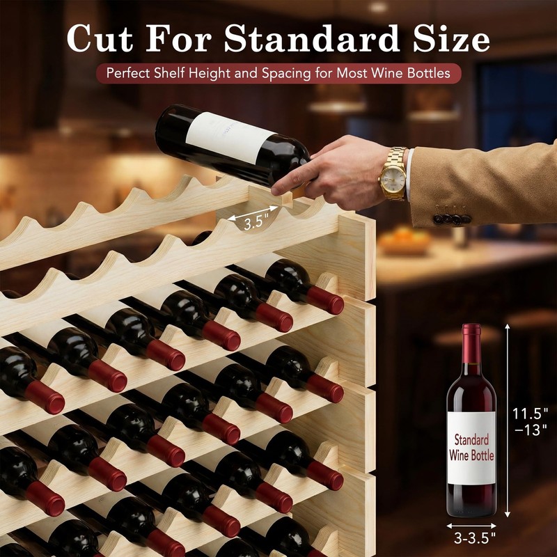 ZENY 72 Bottles Stackable Modular Wine Rack, Freestanding 72 Bottles, Wooden gallery