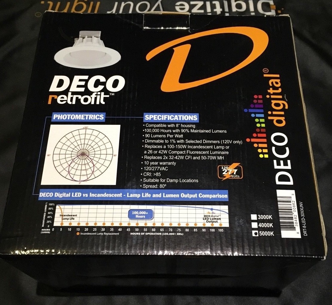 Deco Lighting LED Downlight retrofit fits 8" housing, 120-277V 2700 Lm 30 watts gallery