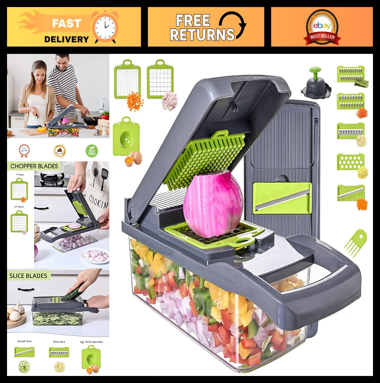 13-in-1 Vegetable Chopper & Slicer Set - 7 Blades, Spice Chopper, Dicer, Cutter gallery
