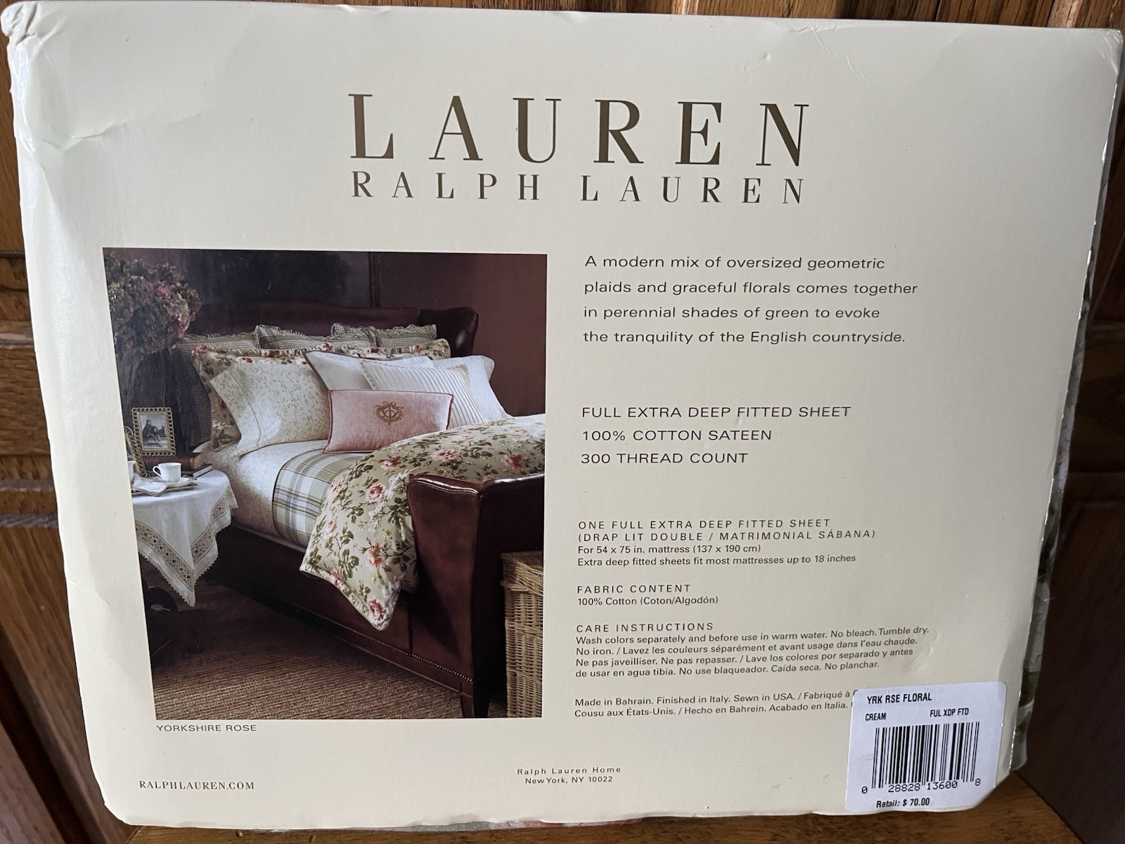 RALPH LAUREN YORKSHIRE ROSE GREEN FLORAL SATEEN FULL DEEP FITTED SHEET - NEW gallery