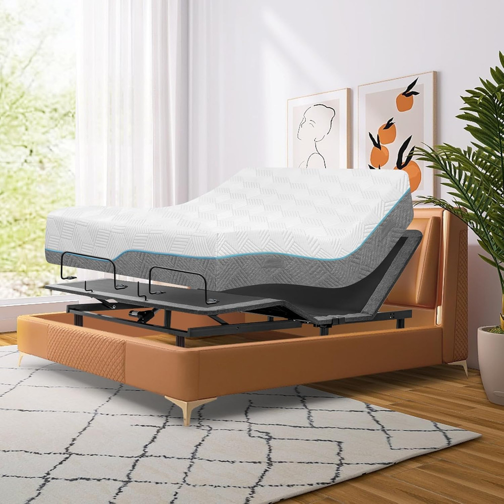 Adjustable Queen Bed Frame & 14" Gel Memory Foam Mattress with Smart Features