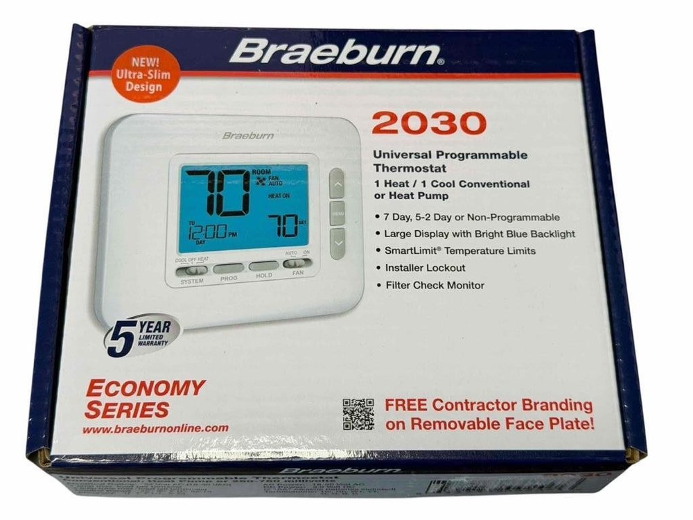 NEW Braeburn 2030 Universal Programmable Thermostat 1 Heat/ 1 Cool