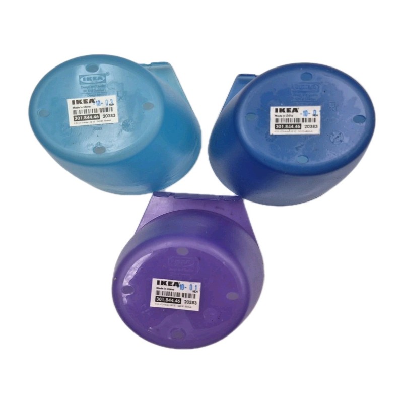 Three IKEA Bygel Hanging Storage Cups Blue Purple Teal 4.5" Tall gallery