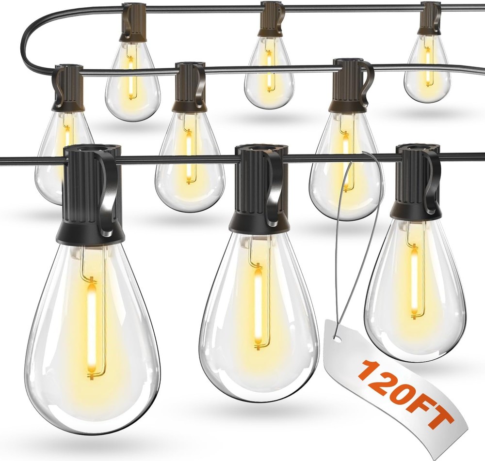 120FT LED Outdoor String Lights with 30+2 Edison Shatterproof Waterproof Bulb...