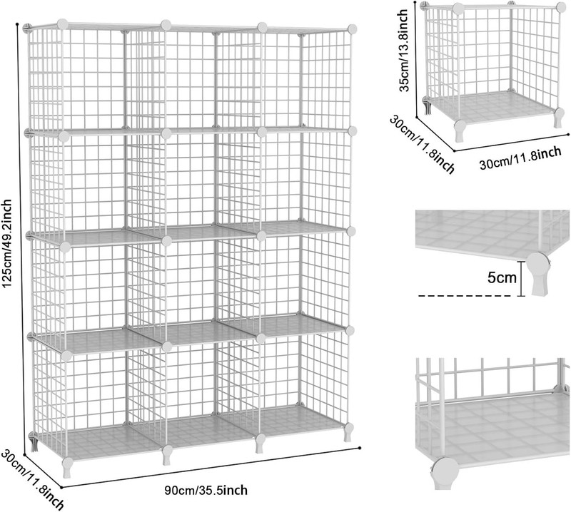 12 Cube Storage Organizer Metal Wire Cube Shelving Unit White gallery