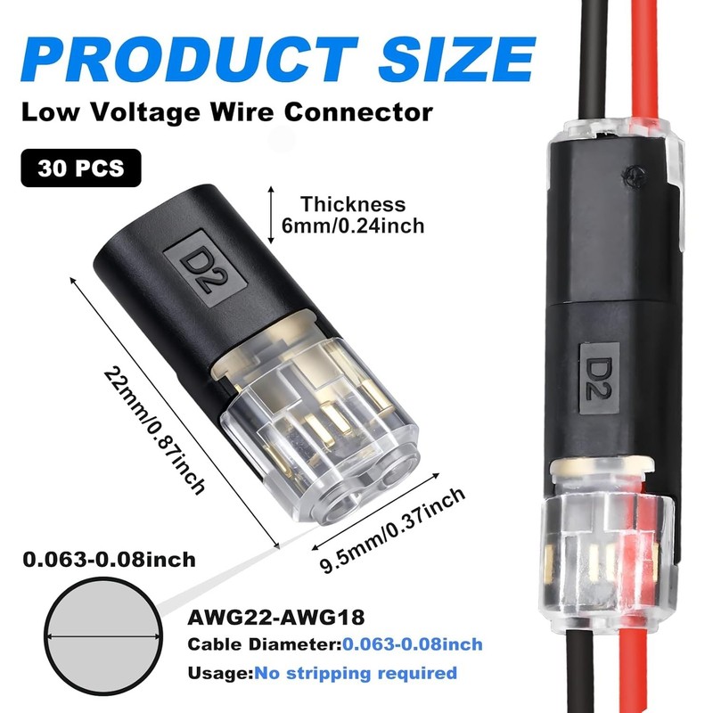 Effortless 30PCS Double Wire LED Connectors with Locking Clips for 8-22AWG gallery